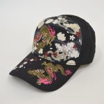 画像1: 【帽子】　刺繍綿キャップ　双龍/黒 (1)