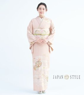 [訪問着:JAPAN STYLE]「合繊訪問着 菊紋七宝(ピンク)」