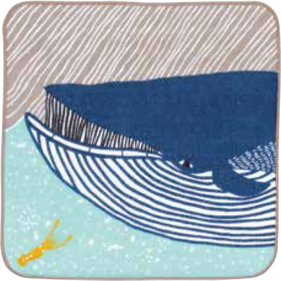 画像1: [ふろしきコミュニケーション：kata kata ふわふわタオル]ナガスクジラ ブルー(帯付) (1)