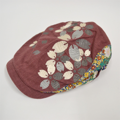 画像1: [帽子:刺繍ハンチング]「 桜 / エンジ 」 (1)