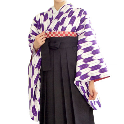 画像1: [卒業衣装:短丈]「２尺袖着物 はいからさん（大柄矢絣）紫」 (1)