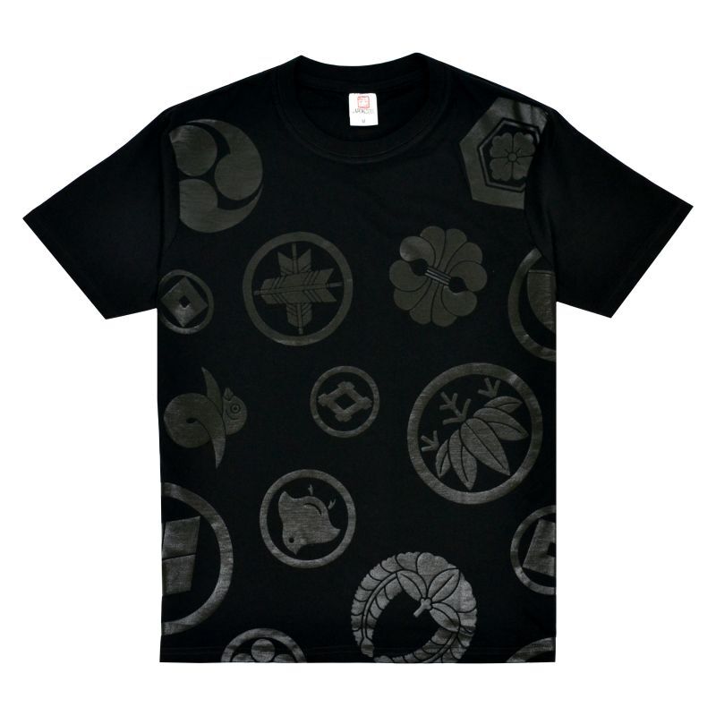 画像1: 【Tシャツ】「家紋柄（ブラック）」M , L , XL 和柄 (1)