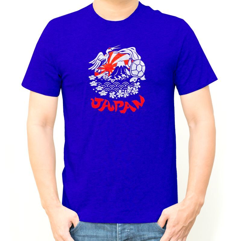 画像1: 日本Tシャツ「鶴亀JAPAN」ブルー 5枚セット (1)
